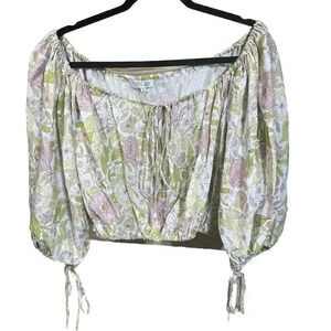 NWT Rachel Zoe Size Small Off the Shoulder Floral Crop Top Linen Blend Boho S